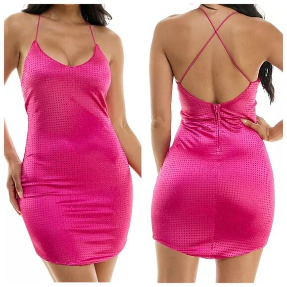 City Studio Juniors' Studded Satin Bodycon Mini Dress Sz 5/6 Pink - Picture 1 of 10